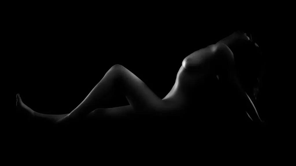 Künstlerische Aktfotografie in Zofingen mit liegender Silhouette, dunklem Hintergrund und feinem Studiolicht