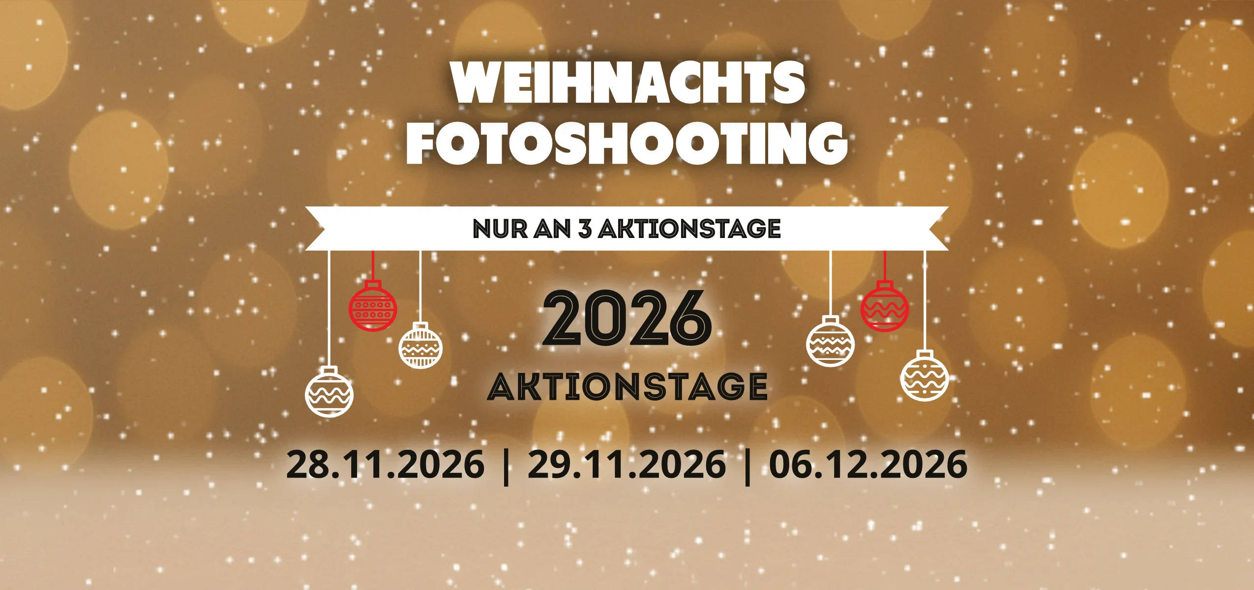 Vorankündigung für Weihnachtsshooting Aktionstage 2026 im Fotostudio Fokus Zofingen mit Terminen am 28.11., 29.11. und 06.12.2026