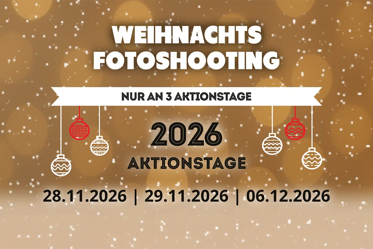 Vorankündigung für Weihnachtsshooting Aktionstage 2026 im Fotostudio Fokus Zofingen mit Terminen am 28.11., 29.11. und 06.12.2026